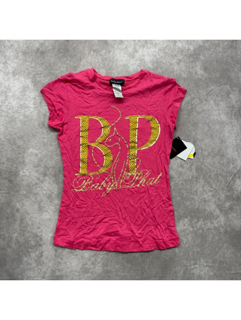 Vintage Y2K Baby Phat Pink Gold Rhinestone Graphic Tee Size Medium NWT